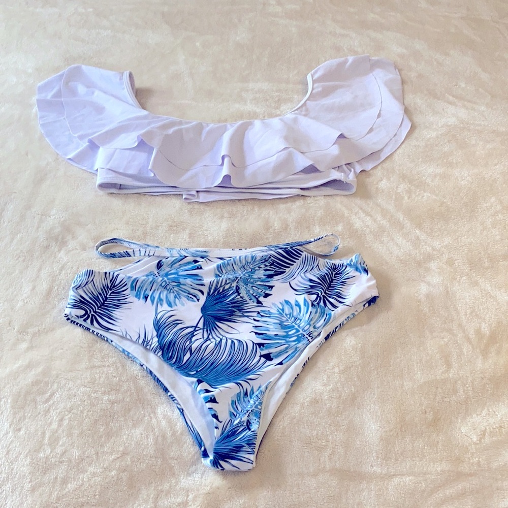 Size L SHEIN White/Blue Women’s Bikini High Waist